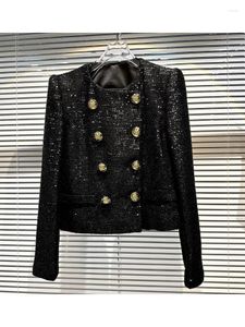 Vestes pour femmes HIGH STREET Est Fashion 2023 Spring Designer Jacket Double-Row Metal Buckle Sequin Shoulder Pad