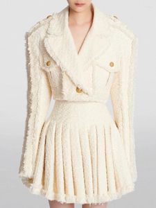 Vestes pour femmes High Street Designer de mode Gland frangé Tweed Garni Veste Manteau Automne Hiver Costume