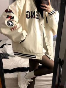 Vestes Femmes Houzhou Y2K Rétro Beige Bomber Femmes Harajuku Lettre De Mode Coréenne Oversize Veste De Baseball Femme Vintage Kpop College