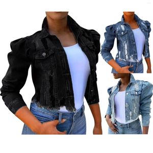 Vestes pour femmes Veste Jean Down Vintage Distressed Short Denim Coat With Pocket Women Button Women's