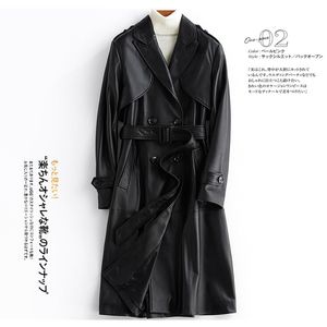 Vestes pour femmes Lautaro automne long noir Pu Lather Trench Coat For Women Sleeve Belt Epaulets British Style Fashion Leather Overcoat 230324