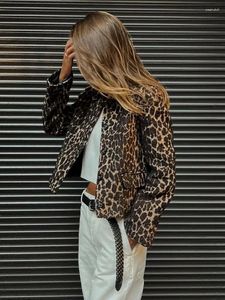 Vestes pour femmes imprimé léopard à manches longues Bomber veste décontractée revers simple boutonnage manteau court élégant vêtements d'extérieur chauds d'hiver