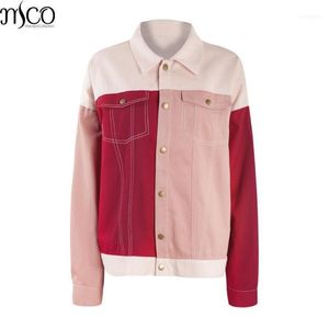 Chaquetas de mujer MCO 2021, chaqueta informal de talla grande con empalme en rojo y rosa, ropa de calle sencilla, bombardero de código grande para mujer, abrigo básico para chica 5XL 6XL 7XL1