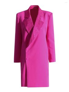 Vestes pour femmes Pink Party Solid Patchwork Diamonds Blazers élégants pour femmes Col cranté Manches longues Épissé Simple Boutonnage