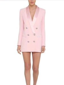 Vestes pour femmes TOP QUALITY est Designer Blazer Jacket Women's Lion Buttons Double Breasted Satin Col châle Long Brazer 230222