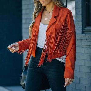 Vestes pour femmes Vintage Pildons Crop Top Femme Femme Coat Chic Fringe Tassel Cardigan dames Slim Fit Long Sleeve Short Lady Jacket