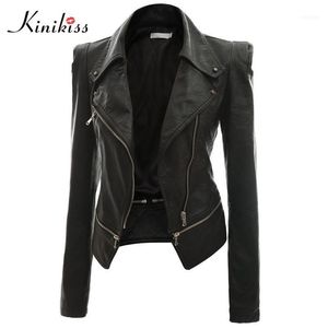 Chaquetas de mujer Al por mayor-Kinikiss Moda Mujer Chaqueta de cuero negra corta Abrigo Otoño Sexy Steampunk Motocicleta Faux Mujer Gótica Coat1