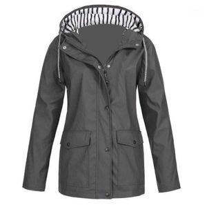 Chaquetas de mujer Abrigo rompevientos Mujeres Chaqueta de lluvia Al aire libre Impermeable con capucha Impermeable Primavera Otoño Sólido Básico Plus Tamaño Veste Femme