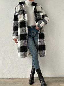 Chaquetas De Mujer Abrigos De Invierno Chaqueta Sherpa De Lana Borrosa Botones De Manga Larga A Cuadros Cuello Vuelto Ropa De Abrigo Cálida De Felpa Para Diario Informal