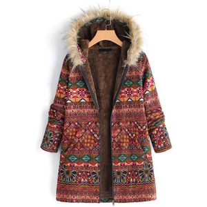 Vestes pour femmes femme 2021 Style National femmes automne hiver à manches longues à capuche manteau Vintage motif folklorique dames polaire manteaux Outwear