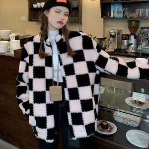 Damenjacken Frau Jacke 2021 Herbst Winter Koreanische Mode Pendeln Allgleiches Stehkragen Reißverschluss Design Plaid Print Lose Casual