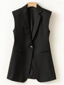 Chaquetas de mujer Mujeres traje negro chaleco solo botón delgado sin mangas con muescas casual 2023 primavera verano femenino