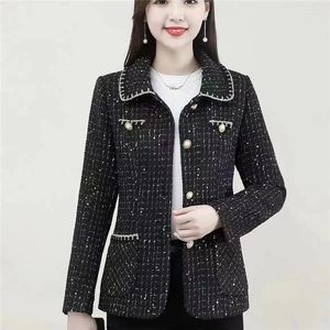 Vestes Femmes Femmes Maman Tweed Manteau Coréen 2023 Printemps Automne Élégant Simple Boutonnage Veste Courte À Manches Longues Lâche Survêtement Femelle H3272