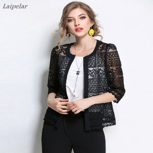 Jackets para mujeres Ropa de talla grande para mujeres 5xl 4xl Summer Ladies Cardigan de primavera Crochet negro Sexy White Lace Chaqueta