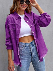 Chaqueta vaquera para mujer, abrigo corto para primavera y otoño, chaquetas vaqueras, Tops informales, Tops holgados morados, amarillos y blancos, prendas de vestir exteriores para mujer