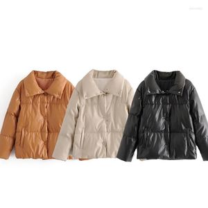 Chaquetas de mujer Mujer Vintage Marrón Chaqueta de cuero suelta 2022 Otoño Moda Mujer Sólido Solo Pecho Señoras de gran tamaño PU