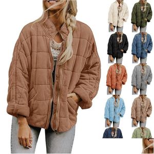 Chaquetas de mujer Para mujer Sólido Verde Plaidwork Manga larga Mujer Chaqueta Dolman Cremallera Suelta Gris Streetwear Mujer Cardigan Invierno Casua Dhvqb