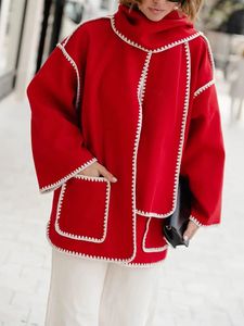 Vestes pour femmes Mélanges de laine manteau matelassé veste avec écharpe femmes cachemire épissure à manches longues solide ballon épais vestes automne pardessus 231101