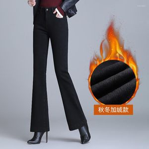 Jeans pour femmes 2023 hiver taille haute en peluche épaissi Micro Flare élastique Slim Show pantalons décontractés