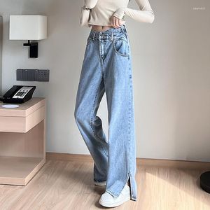 Jeans pour femmes American Ins Mode Y2K Femmes Taille Haute Lâche Large Jambe Slit Hem Solid Denim Pantalon Casual Streetwear Vêtements Féminins
