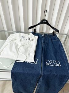 Jean femme automne nouveau créateur de luxe bleu profond genou brodé Logo jean jambe droite pantalon