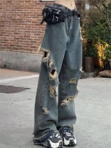 Jeans Femme bleu déchiré Femme automne pantalon printemps ample Femme mode Streetwear Punk drôle Harajuku japon Cool droite fille