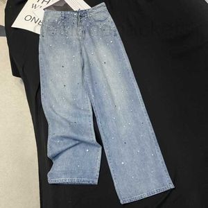 Designer de jeans pour femmes 2023 Summer New Girls Sweet Playful Gradient Beaded Full Diamond Waist Straight Leg FD4S