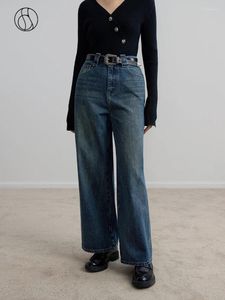 Jeans pour femmes Dushu taille haute rétro denim bleu femmes hiver droite longue sergé épais femme pantalon blanc effilé jean