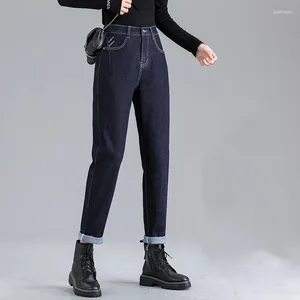 Pantalones vaqueros de mujer Harlan primavera otoño cintura alta sueltos tubo recto pantalones vaqueros de moda azul de algodón rábano papá pantalones femeninos