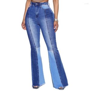 Jeans pour femmes Taille haute Stretch Boot Cut pour femmes Mode Deux couleurs Couture Denim Pantalon évasé Casual Femme Pantalon S-3XL