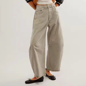 Jeans pour femmes Imcute Femmes Casual Wide Leg Baggy Denim Pantalon Mid Taille Boyfriend Lâche Y2K Vintage Barrel Streetwear