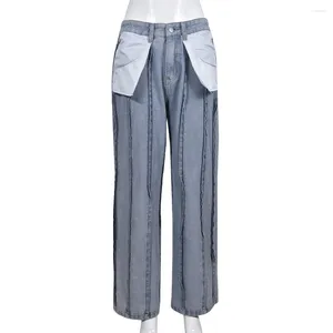 Jeans pour femmes Jeanswomen's 2024 Automne Spicy Girls Street Fashion Personnalisé Reverse Wear Design Spliced Stripe Straight Leg Jea