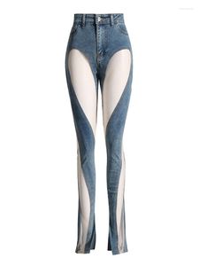 Jeans femme Joskaa conception Unique maille irrégulière Patchwork pantalon bleu taille haute femmes vêtements hiver 2023 bas femme Streetwear
