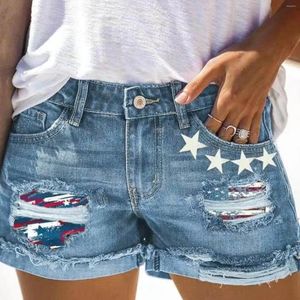 Jeans de mujeres Damas Día de la Independencia Jean Shorts Flagal de mujer