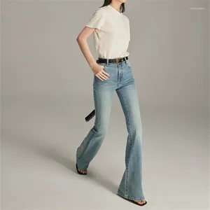Jeans féminins rétro High Elastic Micro Horn Cool Girl Wash Wash Blue Skinny Pant femelle Femelle Casual Thin Denim Flare pantalon