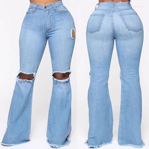 Jeans femme S-XXXL déchiré pour femme taille haute Vintage Flare avec trous glands cloche bas Jean Denim pantalon pantalon