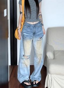 Jeans féminins Slegiri Y2K Vintage Ripped Boyfriend For Women American Streetwear High Waist 2000S Style Loose Lutte
