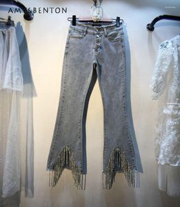 Jeans pour femmes printemps et automne mode gland diamant taille haute coupe ajustée minceur cheville longueur Bootcut pour les femmes décontracté Denim pantalon