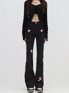 Jeans femme étoile imprimé Streetwear Y2K femme Vintage taille basse poches noir Denim Skinny Flare femmes Rise Grunge rétro