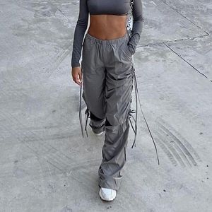 Jeans pour femmes Street Trend Draw Rope Hole Salopette Femmes Europe et États-Unis Spring Fashion Casual Loose Wide Leg Pantalon