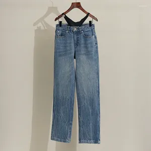 Jean femme tendance 2023 printemps/été taille haute Bikini épissé Denim Simple et mince pantalon droit