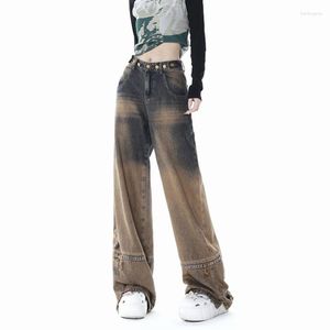 Jeans pour femmes Vintage Hit couleur Denim pantalon pour femmes taille haute Patchwork bouton décontracté faire vieux droit large jambe pantalon femme 2023