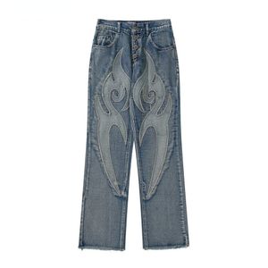 Jeans pour femmes Vintage Wash Design Pantalon brodé Goth Ladies Y2K High Street Hip Hop Fashion Baggy Straight Wide Leg Pair Slacks 230110