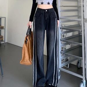 Jean femme avec poches femme Denim pantalon jambe droite noir rayure pantalon taille haute S bonne qualité vente en gros brillant A