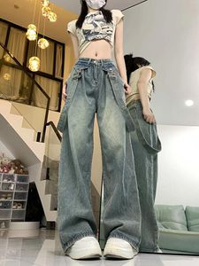 Jeans pour femmes femmes Blue Cargo Harajuku Vintage Denim Trant