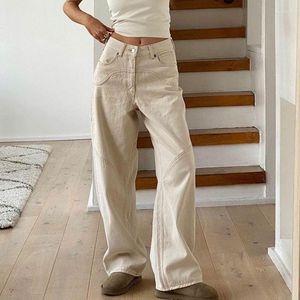 Jeans pour femmes Femmes Casual Denim Pantalon Mode Beige Vintage Taille Haute Pantalon à Jambes Larges Classique Streetwear Automne Dames