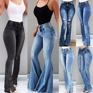 Jeans pour femmes femmes taille haute Denim solide mince pantalon évasé dames maigre pleine longueur Jean grande taille