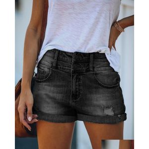 Jeans pour femmes shorts de créateurs de femmes pantalon féminin de poche courte régar vertu mi-glissière distraite mouche spandex coton solide dhy64