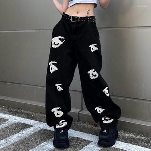 Pantalones vaqueros de mujer Y2k con estampado de ojos, moda de calle oscura, pantalones informales holgados de cintura alta, baile con personalidad a la moda, hip-hop