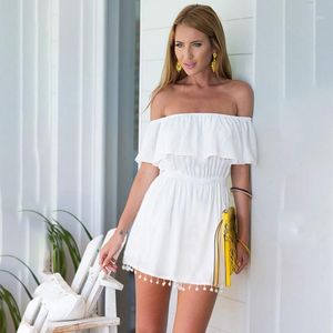 Monos de mujer Mamelucos Bigsweety Moda Mujer Slash Neck Beach Playsuits Ropa de verano Tassle Girls Sexy Casual Playsuit Blanco Negro